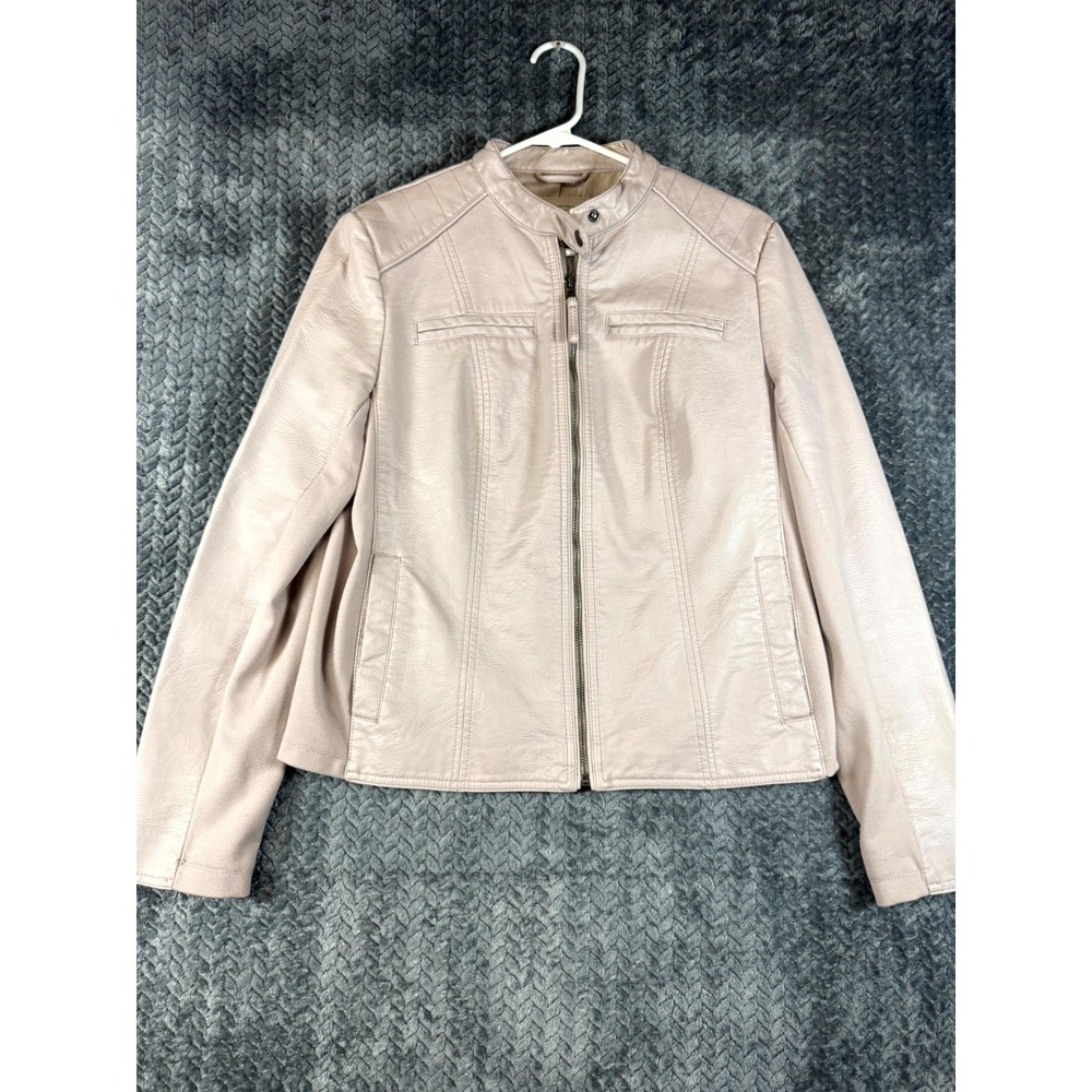 G.H. Bass & Co. Motorcycle Jacket Womens L Cream Stretch Lined Full Zip Winter